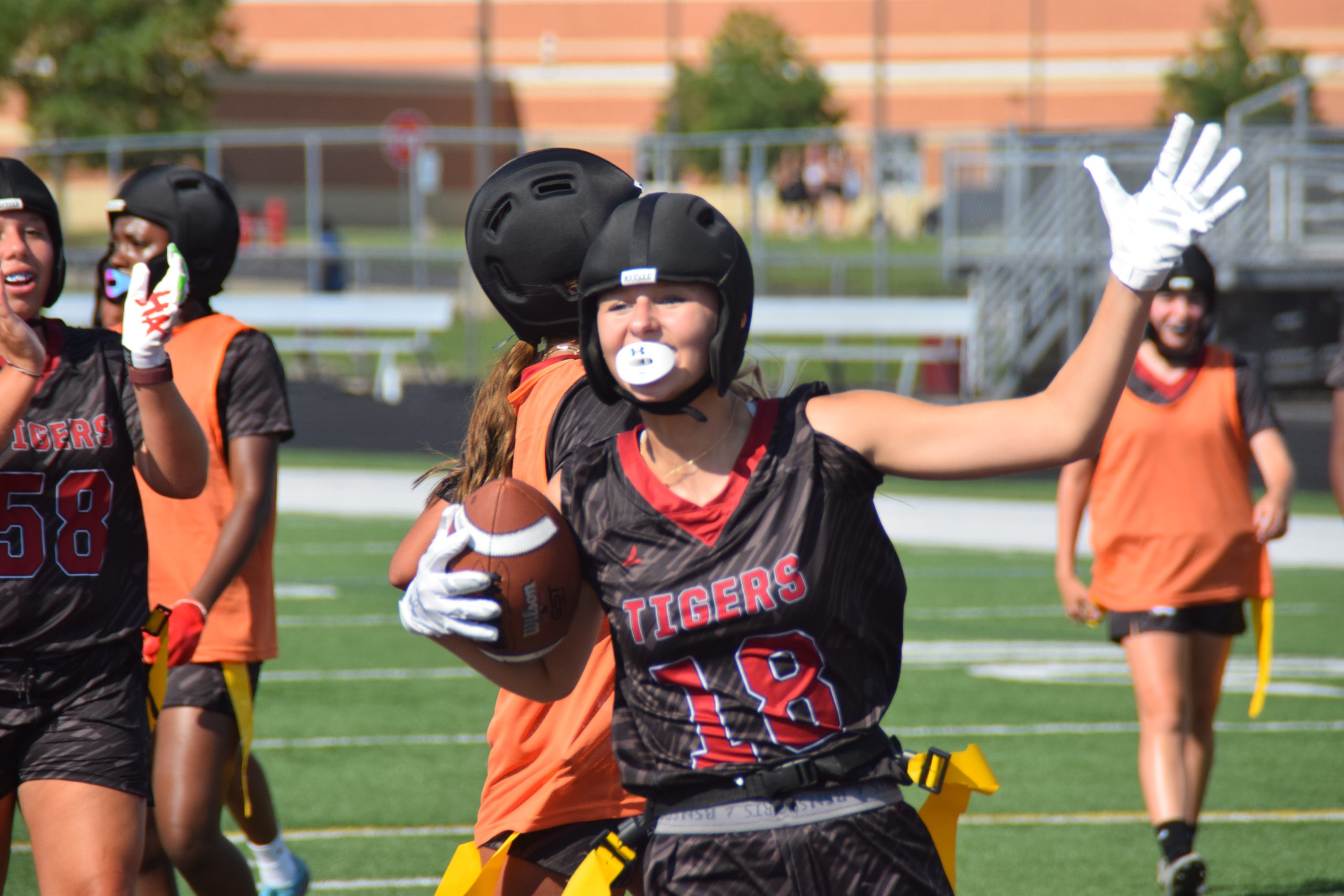 Girls Flag Football team during practice. Photo credit: Lucius Castro.