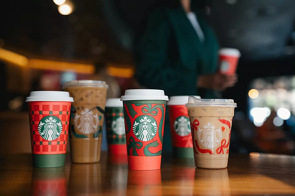 Starbucks' holiday menu and new cup designs of 2025. Photo Credit: Bake Magazine.